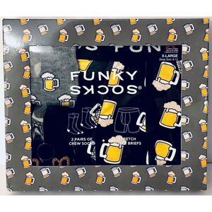 NWT 3 Pc FUNKY SOCKS Men's XL Boxed Gift Set 2 Beer Socks Sz 6-12 & Boxer Briefs